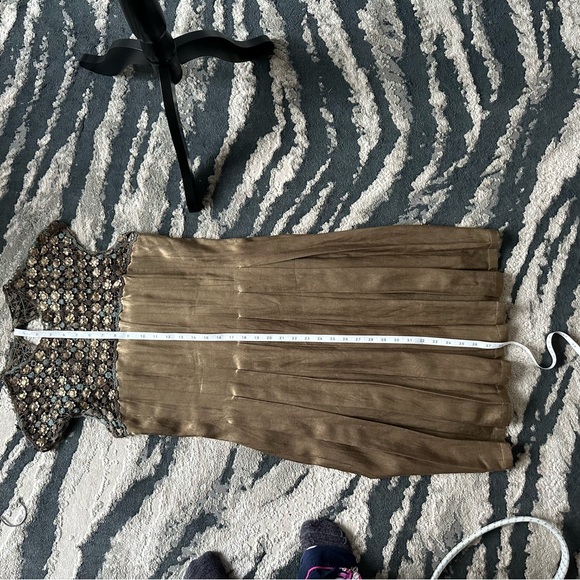 Gold/bronze Midi A-line Dress with Flutter Sleeves for Cocktail - Picture 2 of 5